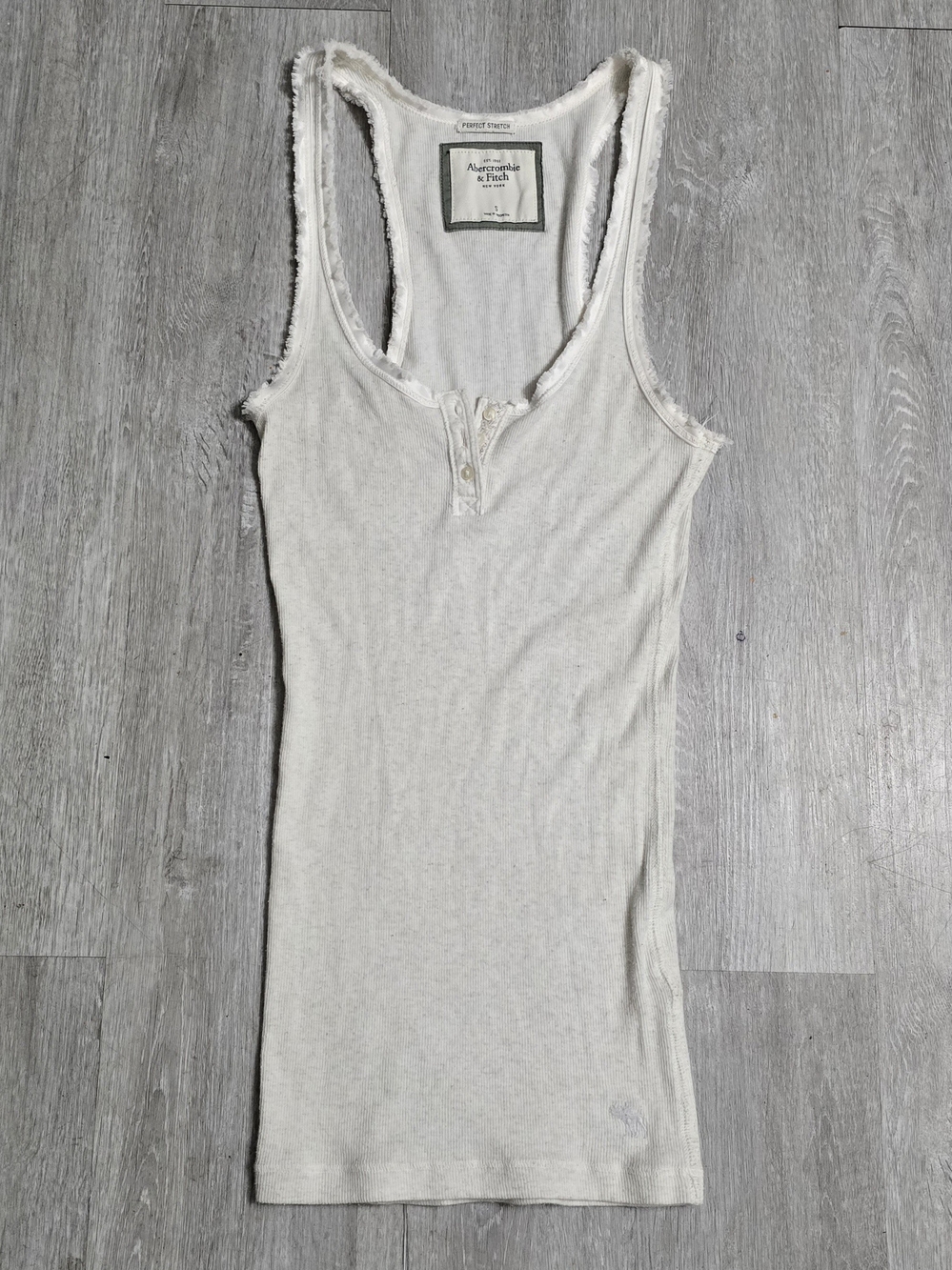 Vintage Y2K Abercrombie & Fitch Frayed Edge Henley Cream Tank Top Cami Moose